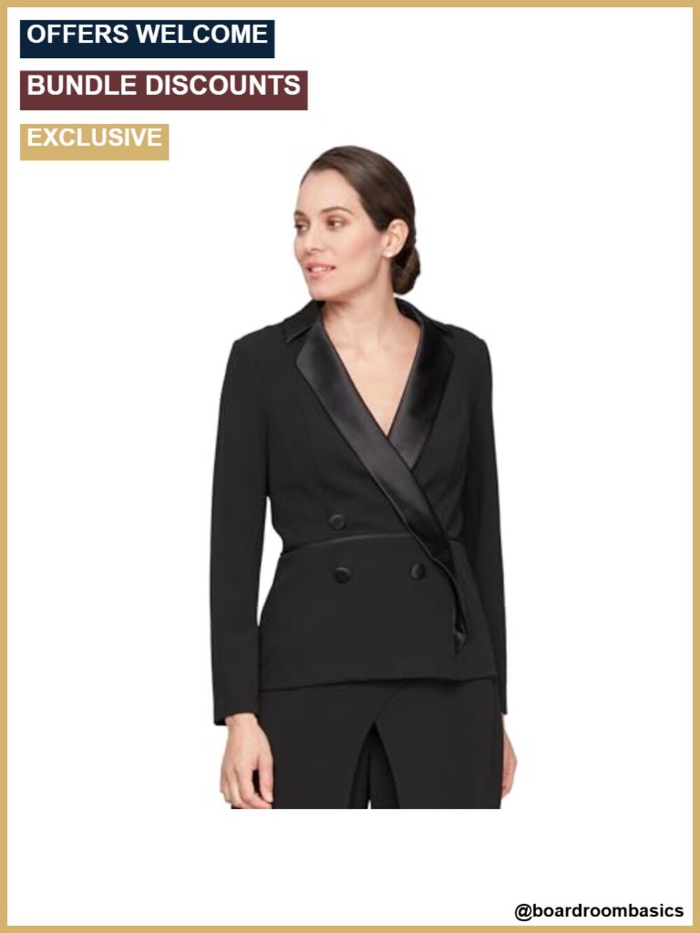Women's 3/4 Sleeve Satin Tuxedo Blouse Tie Waist